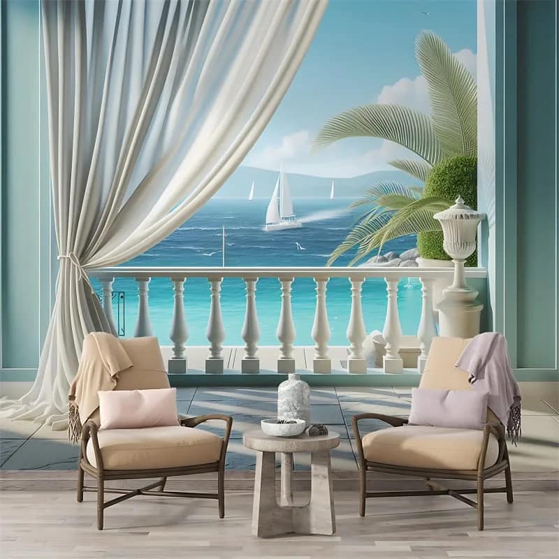 Deniz Manzaralı Balkon Duvar Kağıdı