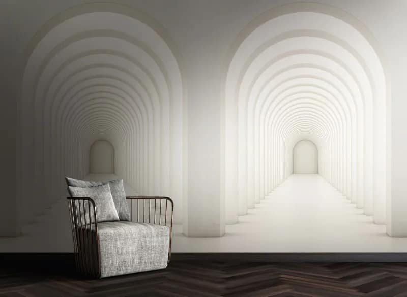Beyaz Kemerli Koridor 3D Duvar Kağıdı