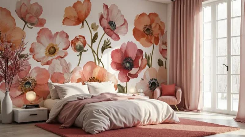 Pembe Gelincik Çiçekli Duvar Kağıdı