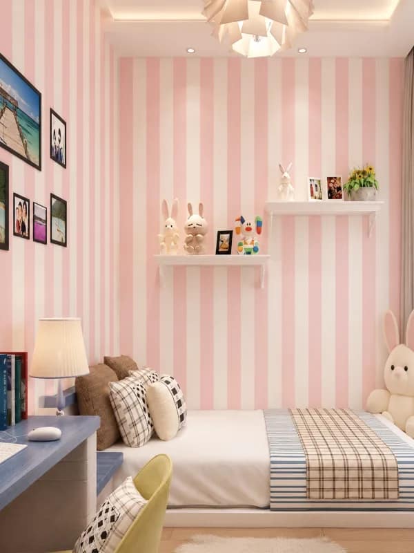 Pembe Beyaz Çizgili Duvar Kağıdı