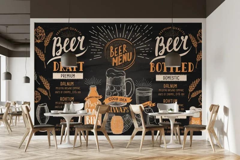 Siyah Tebeşir Bira Menülü Kafe Duvar Kağıdı